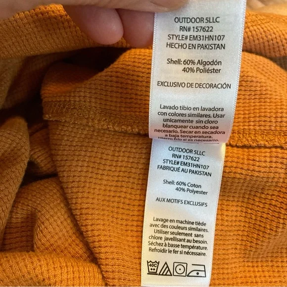 Eddie Bauer Mens L Burnt Orange Mustard Waffle knit 1/4 Button Long Sleeve Shirt - Picture 5 of 10